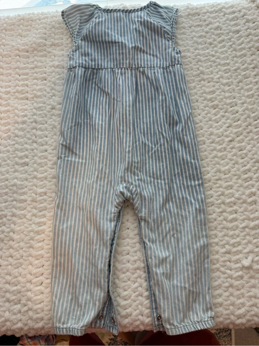 Carter's Light Blue and White Striped Embroidered Romper
